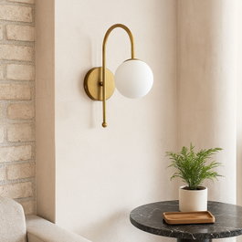 Opviq Lámpara de Pared Blanco y Dorado con Tapa de Vidrio